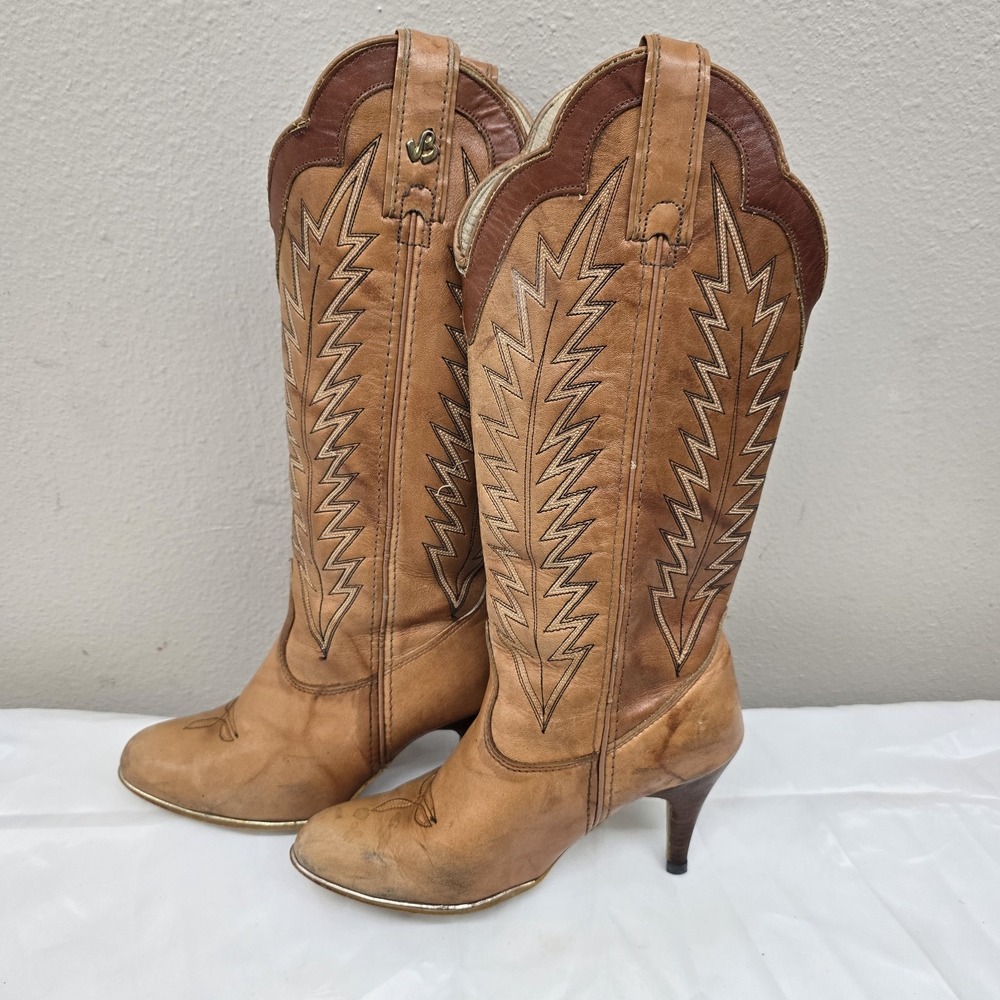Jeenz Bootz Leather Hi Heel Boots Womens Size 5.5M J504 USA Made Vintage